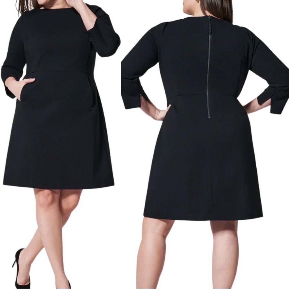 Spanx The Perfect A-Line 3/4 Sleeve Ponte Shift Dress in Classic Black Size 2X